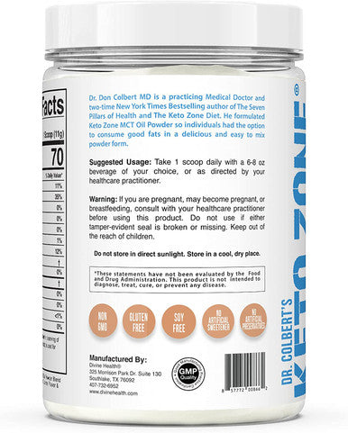 Dr. Colberts Keto Zone MCT Oil Powder Caramel Flavor 70 C8 30 C10 All Natural Keto Approved for Ketosis 0 Net Carbs Gluten Free 30 Day Supply 330g