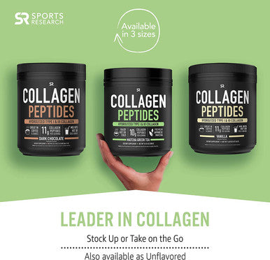 Sports Research Collagen Powder Supplement Vital for Healthy Joints Bones Nails Hydrolyzed Protein Peptides Great Keto Friendly Nutrition for Men Women Mix in Drinks Matcha 10.16 Oz