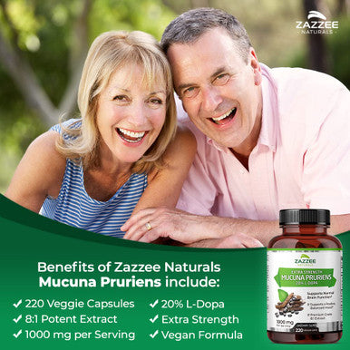 Zazzee Extra Strength Mucuna Pruriens 8:1 Extract, Minimum 20% L-Dopa, 1000 Mg, 220 Vegan Capsules, 110 Day Supply, Concentrated