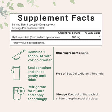 Micro Ingredients Hyaluronic Acid Serum Powder 100 Grams | High Molecular Weight Cosmetics Grade | Skin Hydration and Moisture Support Supplements | Vegan Water Soluble (Within 2 Hours)