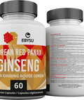 EBYSU Korean Red Ginseng Supplement Used in Herbal Medicine to Support Cognitive Function, Increase Resistance to Stress & Increase Energy 60 Vegetarian Capsules (500 mg)