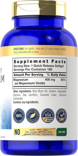 Carlyle - Magnesium Oxide 400mg | 180 Softgels | Non-GMO and Gluten Formula