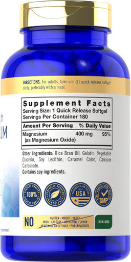 Magnesium Oxide 400Mg | 180 Softgels | Non-Gmo And Gluten Free Formula | By Carlyle