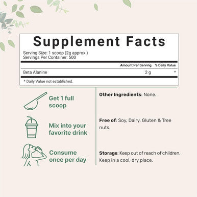 Micro Ingredients Beta Alanine Powder Pure Beta Alanine Supplement 2.2 Pounds (500 Days Supply) Filler Amino Energy Pre Workout Unflavored Non-GMO and Vegan Friendly