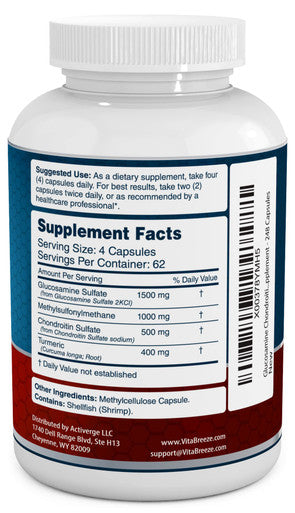 Glucosamine Chondroitin MSM Turmeric Dietary Supplement 248 Capsules