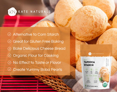 Kate Naturals Tapioca Starch Flour For Baking Cooking & Boba Pearls (12Oz Organic Non-Gmo Gluten )