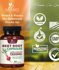 Nature's Nutrition Beet Root Capsules 1300mg Per Serving Natural Beetroot Powder Extract USA Bottled Vegan Herbal Nitrate Supplement Nitric Oxide Supports Natural Endurance and Energy NonGMO 60 Capsules