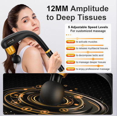 Massage Gun Deep Tissue With Extension Handle, Handheld Back Massager For Pain Relief Deep Tissue, Percussion Massage Gun For Neck/Shoulder/Waist/Legs/Foot/Muscle, 4 Massage Heads & 5 Speeds
