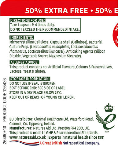 Natures Aid Acidophilus Complex 5 Billion Bacteria 90 Capsules (Lactobacillus Acidophilus Lactobacillus Rhamnosus Lactobacillus Casei Good Bacteria Shelf Stable Vegan Society Approved)