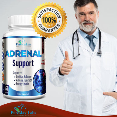YUMMYVITE Adrenal Support, Cortisol Manager, Adrenal Health, Maintain Balanced Cortisol Levels, Stress Relief Supplement With Ashwagandha, L-Tyrosine - 60 Capsules