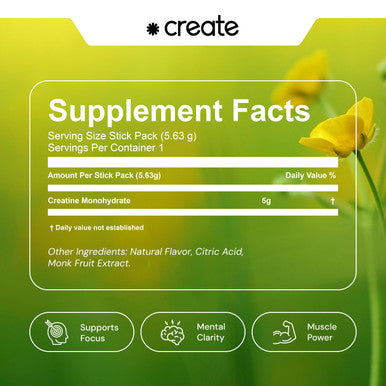 Create Single Serve Creatine Monohydrate Powder 5g Creapure Creatine | Redefining Strength Energy & Recovery | Sugar-Free Vegan Non-GMO | Unflavored Lightly Sweetened 0 Calories | 30 Packets