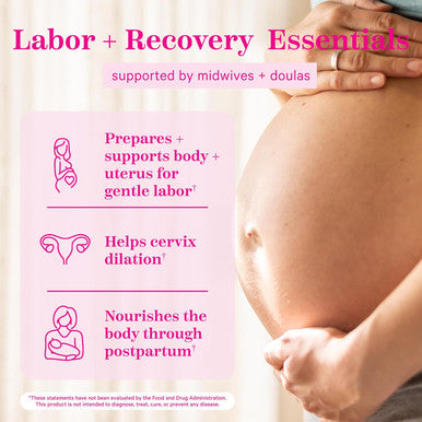 Pink Stork Labor Prep - Evening Primrose Oil Capsules with Red Raspberry Leaf Tea Gentle Birth & Postpartum Care Third Trimester Pregnancy Must Haves 60 Capsules