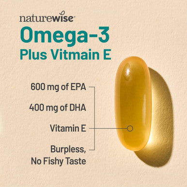 NatureWise Extra Strength Omega 3 Fish Oil Supplement 1000mg per Serving 600 EPA and 400 DHA and Vitamin E Support for Heart and Brain Health Lemon Flavor GMO-Free 180 Softgels 3-Month Supply
