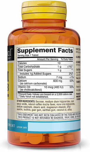 Mason Natural Calcium 600 Mg With Vitamin D3 - Supports Healthy Bones, Strengthens Muscle Function, Coffee Mocha Flavor, 100 Chewables (Pack Of 3)