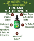 Usda Organic Motherwort Aerial Extract Liquid Drops. Vegan Herbal Supplement, Zero Sugar, Promotes Calm, Relaxation, Menstrual