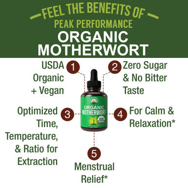 Usda Organic Motherwort Aerial Extract Liquid Drops. Vegan Herbal Supplement, Zero Sugar, Promotes Calm, Relaxation, Menstrual