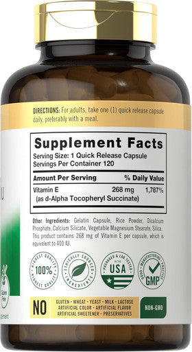 Carlyle Dry Vitamin E | 400 IU (268mg) | 120 Capsules | High Potency Formula | Non-GMO and Gluten