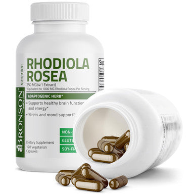 Bronson Rhodiola Rosea Vegetarian Capsules - Adaptogenic Herb - Brain, Stress & Mood Support - Non-Gmo, 120 Count