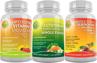 Total Immune And Master Antioxidant Bundle Liposomal Glutathione 500Mg Liposomal Vitamin C Liquid Gel 1100Mg Quercetin 500Mg With Bromelain Zinc And Vitamin C Supplement