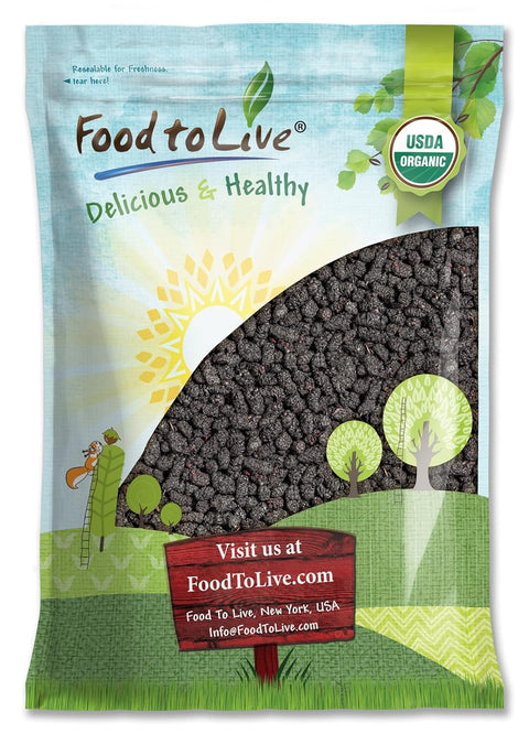 Food to Live Organic Dried Black Mulberries, 4 Pounds ÃƒÂ¢Ã¢â€šÂ¬Ã¢â‚¬Å“ Non-GMO, Raw Fruit, Unsulfured, Unsweetened, Vegan, Mulberry in Bulk. Great for Snacking, Desserts, and Granola. No Sugar Added. Morus nigra