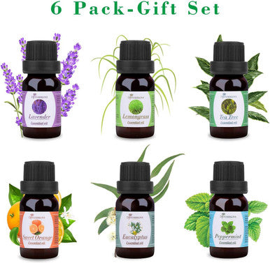 Diffuserlove Essential oils 6 Gift Set Eucalyptus, Lavender, Lemongrass, Sweet Orange, Peppermint,Tea Tree