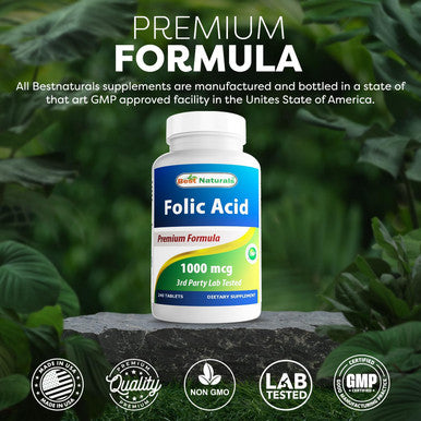 Best Naturals Folic Acid 1000 mcg (Vitamin B9) 240 Tablets