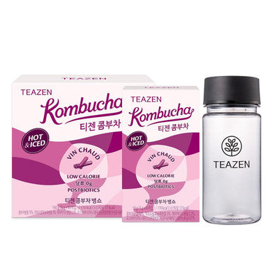 Teazen Kombucha Mulled Wine Flavor Variety Pack with Classic Eco Bottle (Kombucha Powder 40 Sticks Eco Bottle 1EA x 11.8oz)