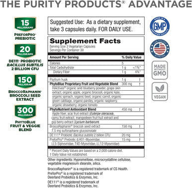 Blueberry Biome by Purity Products Digestion Detox Formula Promotes a Healthy MicroBiome More PreforPro Prebiotic DE111 Probiotic BroccoRaphanin Antioxidant Fruit Veggie Blend 90 Caps