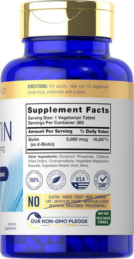 Carlyle Biotin 5000mcg | 360 Vegetarian Tablets | Beauty Formula Supplement | Non-GMO Gluten