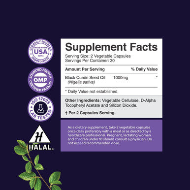 Natures Craft Vegan Black Seed Oil Capsules - Cold Pressed Nigella Sativa Black Cumin Seed Oil Capsules with Omega 3 6 9 Antioxidants and Thymoquinone for Hair Growth Immune Support Joint Health and Digestion