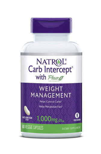 Natrol Carb Intercept With Phase 2 Carb Controller Capsules, White Kidney Bean Extract, Helps Control Carbs, Helps Metabolize Fats, Clinically Tested, Promotes Healthy Body Weight, 1,000Mg, 60 Count