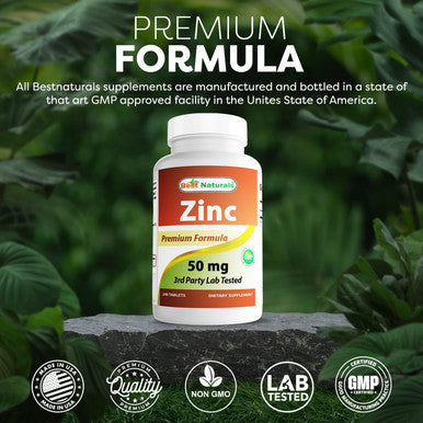 Best Naturals Zinc Supplement as Zinc Gluconate 50mg 240 Tablets - Immune Support