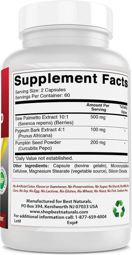 Best Naturals Saw Palmetto 10:1 Extract Prostate Supplements for Men - 120 Capsules - Made with Pygeum Bark 4:1 Extract & Pumpkin Seed Powder