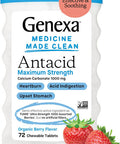Genexa Antacid Maximum Strength Chewable Tablets | Calcium Carbonate Acid Reducer Relief for Heartburn Acid Indigestion & Upset Stomach | Delicious Organic Berry Flavor | 72 Tablets