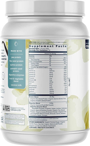 Organifi Complete Protein Vanilla Flavor - Organic Vegan Plant Based Protein Powder With Digestive Enzymes - 30 Day Supply - No Soy, Dairy, Or Gluten