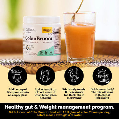 Colonbroom Psyllium Husk Powder (Strawberry & Tropical Fruits) - Colon Broom Colon Cleanse For Bloating Relief & Gut Health - Fiber Powder Drink - Vegan, Gluten , Non-Gmo Fiber Powder Supplement