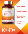 Carlyle Vitamin K2 And D3 Supplement | 300 Softgels | 200Mcg K2 Mk7 & 250Mcg D3 | Non-Gmo, Gluten Free
