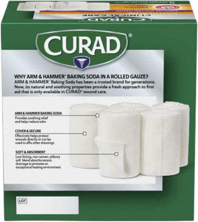 Curad SoothePlus Rolled Gauze with Arm & Hammer Baking Soda 3" x 2.5 yds 5 count (Pack of 3)
