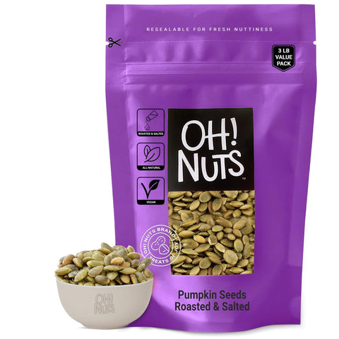 Oh! Nuts Pumpkin Seeds - Roasted Salted - 2 lb - No Shell Pepitas - Packed in New York Zip-Seal Bag for Exceptional Freshness