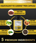 Berberine HCl Supplement 1200mg with Ceylon Cinnamon Bitter Melon Gymnema Sylvestre Extract Supports Immune System