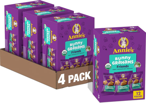 Annie's Organic Friends Bunny Grahams, Chocolate Chip, Chocolate, and Honey Baked Graham Snacks, 11.25 oz