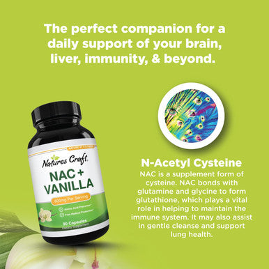 Natures Craft NAC Supplement N-Acetyl Cysteine with Vanilla - Detox Cleanse Liver Supplement with Amino Acids for Liver Detox and Kidney Cleanse - High Absorption NAC 600mg Amino Acids Supplement for Liver Support