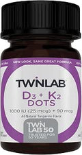 Twinlab Vitamin D3 1000 + K2 Dots Bone and Heart Health Immune Support 25 mcg 60 Tablets 1000 IU