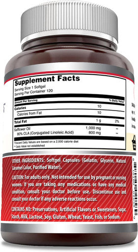 Amazing Nutrition Formulas CLA 1000mg 120 Softgels Supplements | Conjugated Linoleic Acid | Non-GMO | Gluten