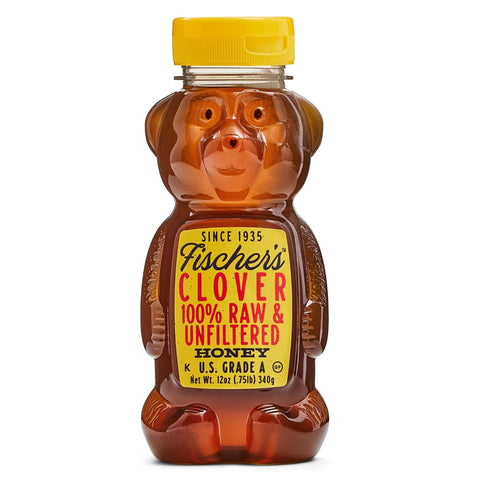 Fischer's Clover Honey, 12 Oz ÃƒÂ¢Ã¢â€šÂ¬Ã¢â‚¬Å“ 100% Pure, Raw & Unfiltered Honey ÃƒÂ¢Ã¢â€šÂ¬Ã¢â‚¬Å“ Squeezable Bear Bottle ÃƒÂ¢Ã¢â€šÂ¬Ã¢â‚¬Å“ Gluten-Free, Non-GMO ÃƒÂ¢Ã¢â€šÂ¬Ã¢â‚¬Å“ All-Natural Sweetener