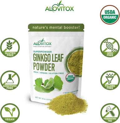 Ginkgo Biloba Leaf Powder 454gr (16oz) | Supports Healthy Aging, Memory, Focus, Mood Stability and Concentration - Pure 100% Natural, Vegan, Non GMO and Certified Organic Ginkgo Leaf Powder