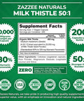 Zazzee Organic Milk Thistle 50:1 Extract, 20,000 Mg Strength, 200 Vegan Capsules, 80% Silymarin Flavonoids, Over 6 Month Supply