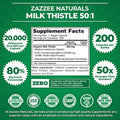 Zazzee Organic Milk Thistle 50:1 Extract, 20,000 Mg Strength, 200 Vegan Capsules, 80% Silymarin Flavonoids, Over 6 Month Supply