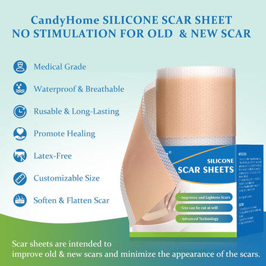 Silicone Scar Sheets, Medical Grade Silicone Scar Tape, Reusable Scar Removal Strips For Surgical Scars, C-Section, Keloid, Tummy Tuck, Burn, Acne, Surgery Scars Treatment