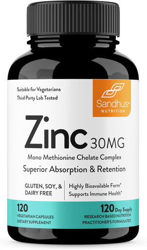 Sandhu'S Zinc 30Mg 120 Count Supplement4 Months SupplyMade In The Usa Immune & Antioxidant Support High Potency & Superior Absorption Capsules